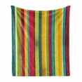 thumbnail image 1 of Vintage Rainbow Soft Flannel Fleece Blanket, Ragged Aged Vertical Stripes with Retro Halftone Effects Dirty Grained Look, Cozy Plush for Indoor and Outdoor Use, 70" x 90", Multicolor, by Ambesonne, 1 of 6