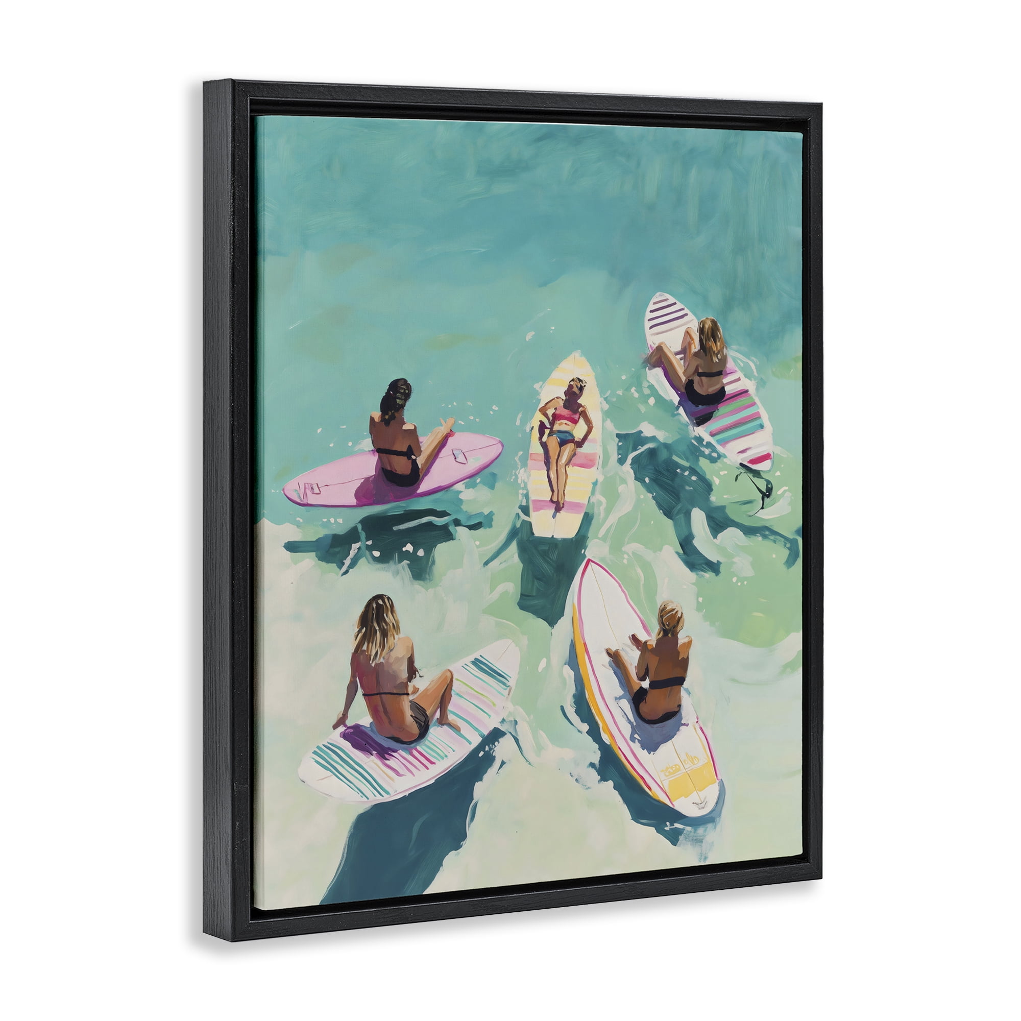 Stupell Industries Women Surfers at Turquoise Beach Black Framed Floater Canvas Wall Art, design by The Prints Vibe