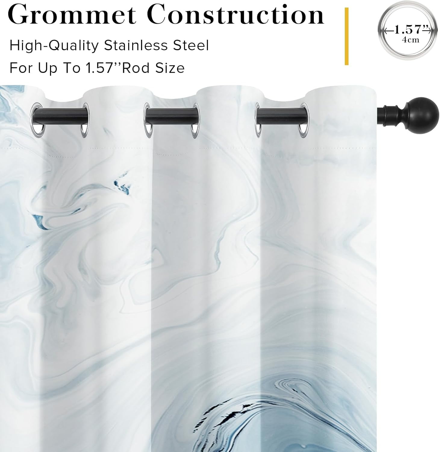 Marble Blackout Curtains for Bedroom Windows, Modern Abstract Print Curtains for Living Room, Blue Dining Room Curtain Draperies 2 Panel Sets, 52" X 84"