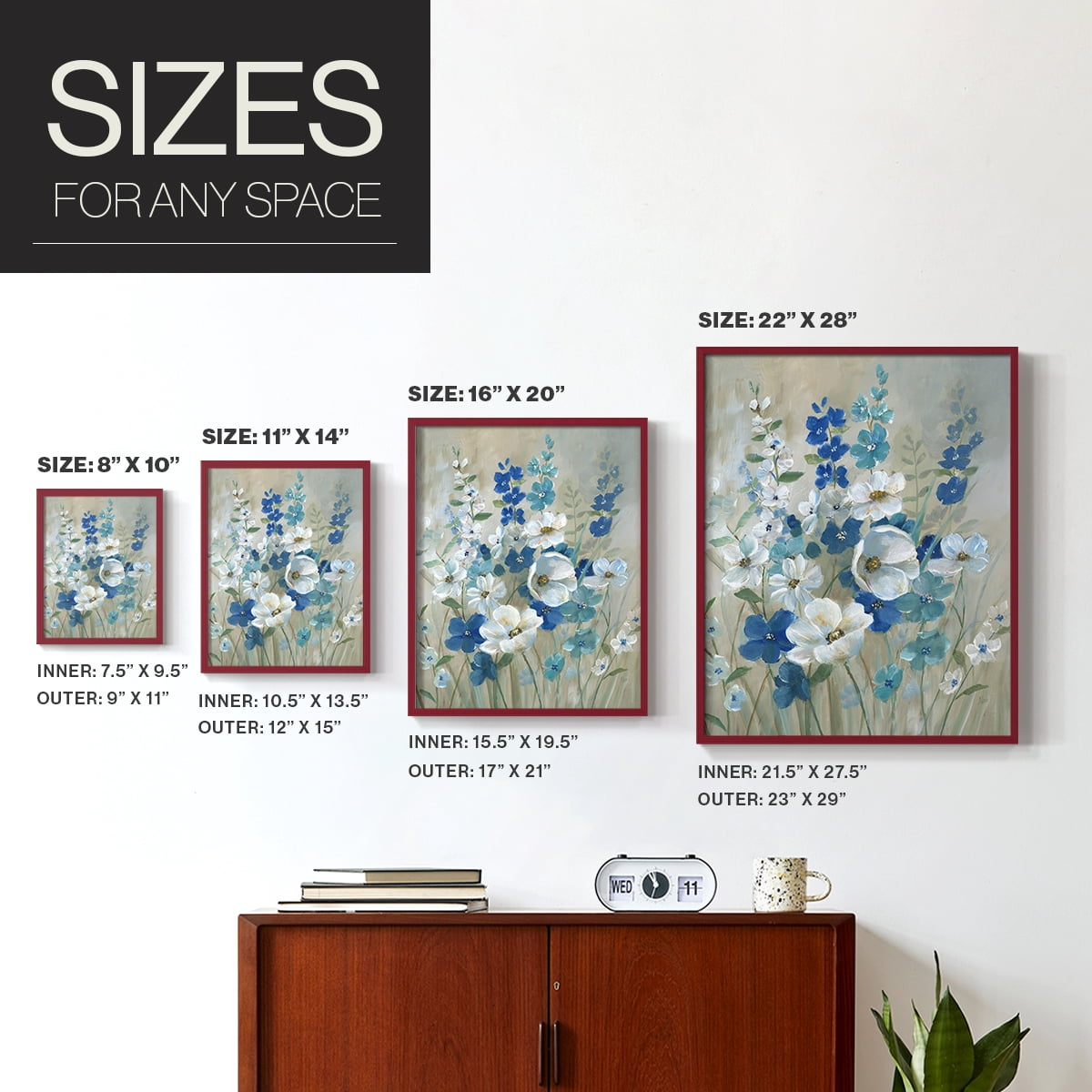Blue Garden I Framed Print in Red Solid Wood Framed Print No Nail Hanging
