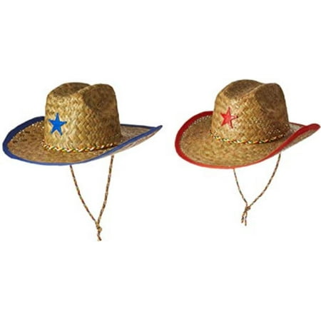 Fun Express Childs Straw Cowboy Hat with Plastic Star - 6 Pieces
