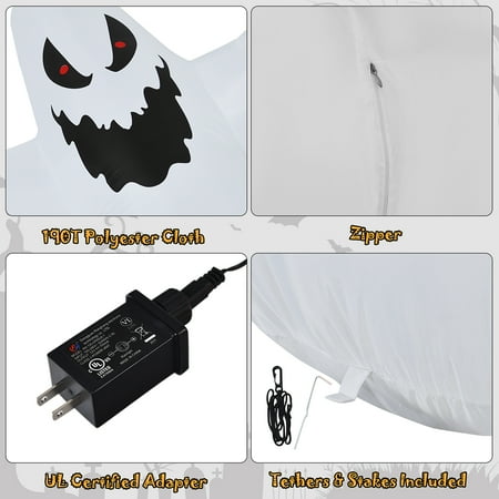 Costway - 12ft Inflatable Halloween Blow Up Ghost Decoration w/ Built-in LED Light - White/Black