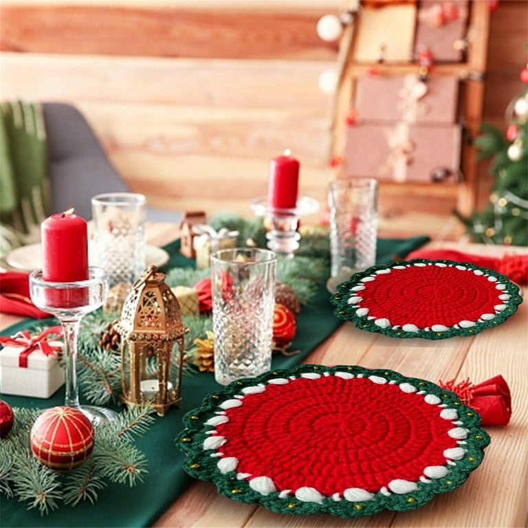 Handwoven Christmas Coasters for Drinks Coffee Table Party Decorations, Size: 10 cm, Green