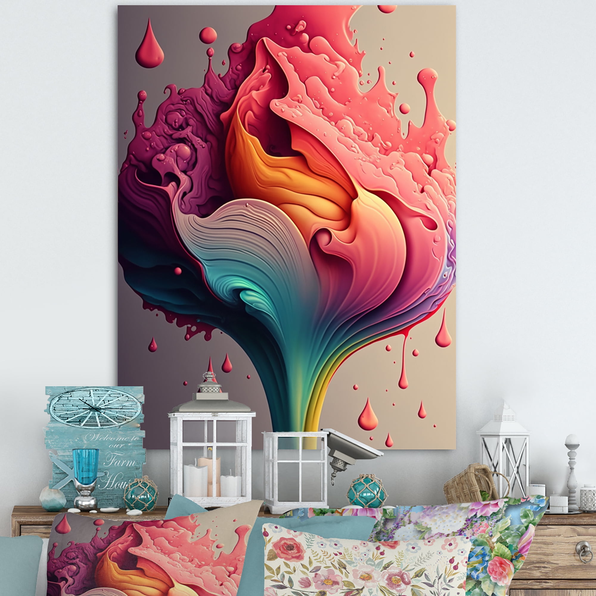 Designart Multicolor Liquid Ink Tulip Flowers I Canvas Wall Art