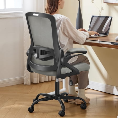 Ergonomic Office Chair Desk Chair with Adjustable Lumbar Support Breathable Mesh Comfy Computer Chairs with Flip-up Armrests Executive Task Chair for Adults Home Office(Black)