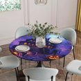 thumbnail image 5 of Halloween Round Tablecloth for 36-44 Inch Tables,Fitted Table Cover with Elastic Edge,Horror Pumpkins Halloween Dark Castle Purple Waterproof Outdoor Table Cloth Protector for Patio Garden Dinner, 5 of 9