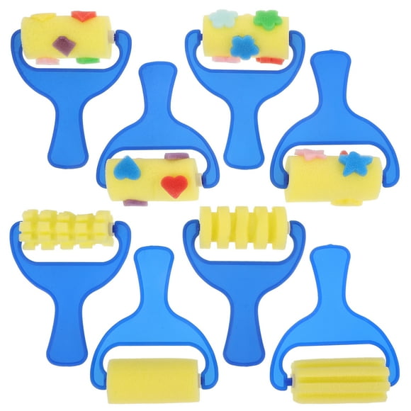 Miangastore Drawing Sponge Brush Funny Graffiti DIY Tool Sponge Brush for Kids Children Girls (4pcs Roller Brush and 4pcs Random Pattern Printing Roller Brush One Set for Each)