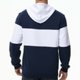 thumbnail image 2 of Tyhengta Mens Hooded Sweatshirt With Zipper Pockets Casual Long Sleeve Drawstring Jacquard PlaidCloth Pullover Hoodies Navy/White XL, 2 of 6