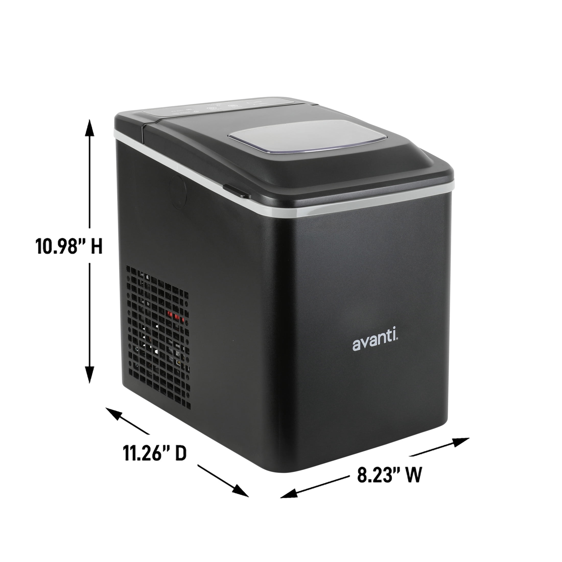 Avanti Mighty Ice 26lb. Countertop Bullet Ice Maker, Fast 6-Minute Ice Cycle, Self-Cleaning, Two Ice Sizes, Ultra Quiet, in Black (AVIM2625BK)