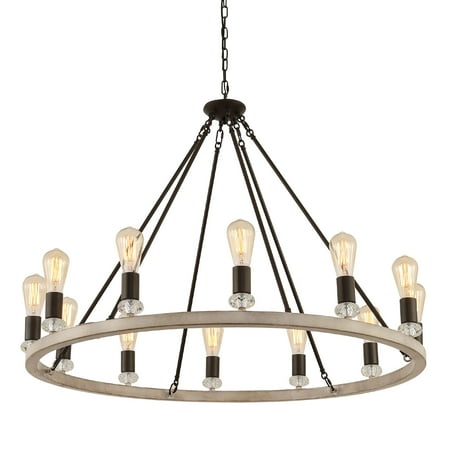 

Q&S Large Wagon Wheel Chandelier 12-Lights W40.6 Oak+Orb Finish Farmhouse Rustic Antique Vintage Round Metal Chandelier Pendant Light Fixtures Ceiling for Dining Room Kitchen Island UL Listed