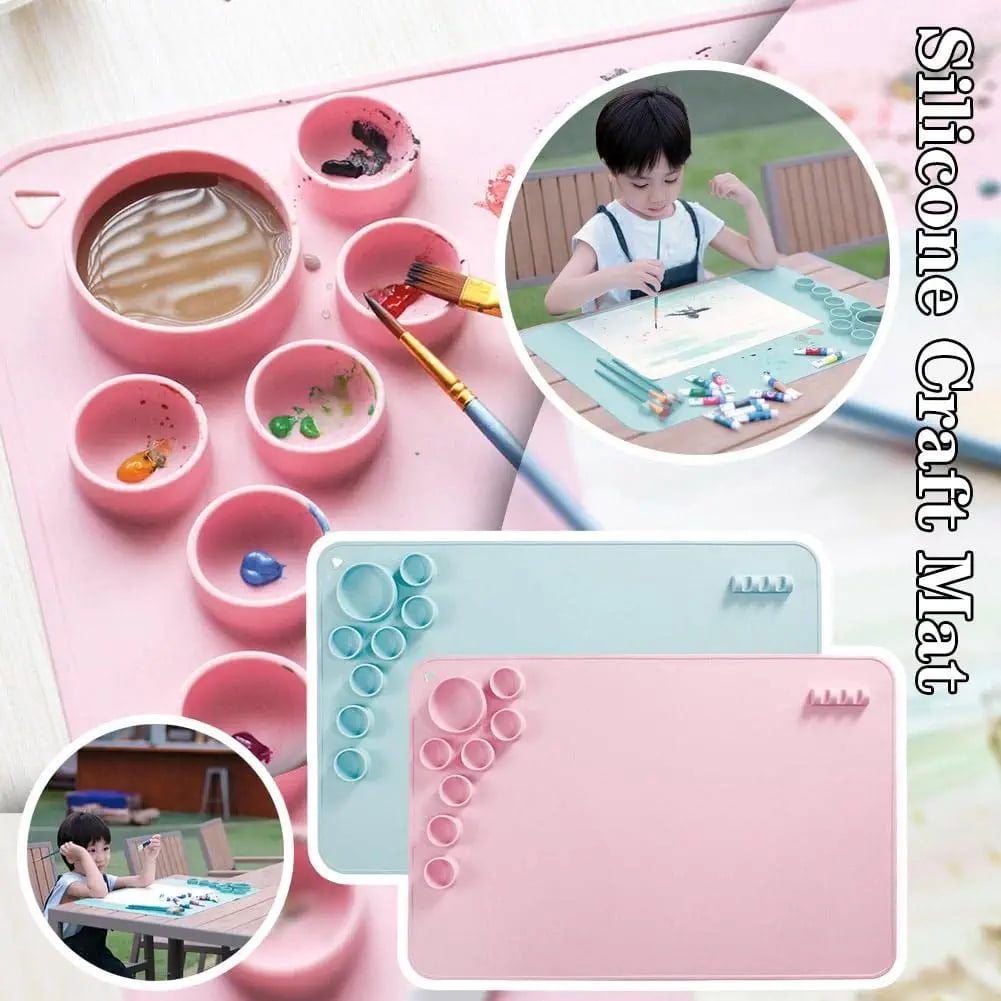 NOGIS Silicone Craft Mat, Silicone Mat for Resin Casting, 23.6"×15.7"Non Stick Silicone Sheet, Silicone Craft Mat with Cleaning Cup for Painting, Art, Clay and Play Doh (Blue)