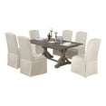 thumbnail image 1 of Rustic Gray Wood 7pc Dining Set with 6 Skirt Chairs in Beige Linen Fabric, 1 of 4