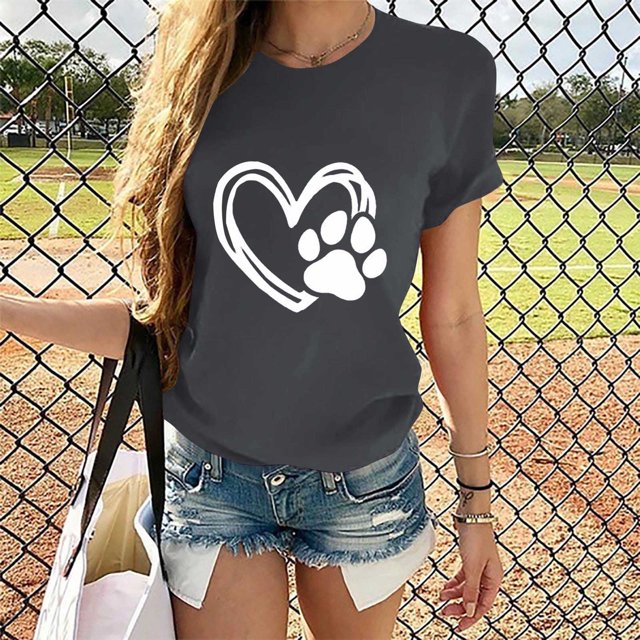 Pisexur T-shirt de la Saint-Valentin Haut Mode Femme Décontracté Col Rond Blouse Imprimée T-shirt à Manches Courtes Hauts d'Été