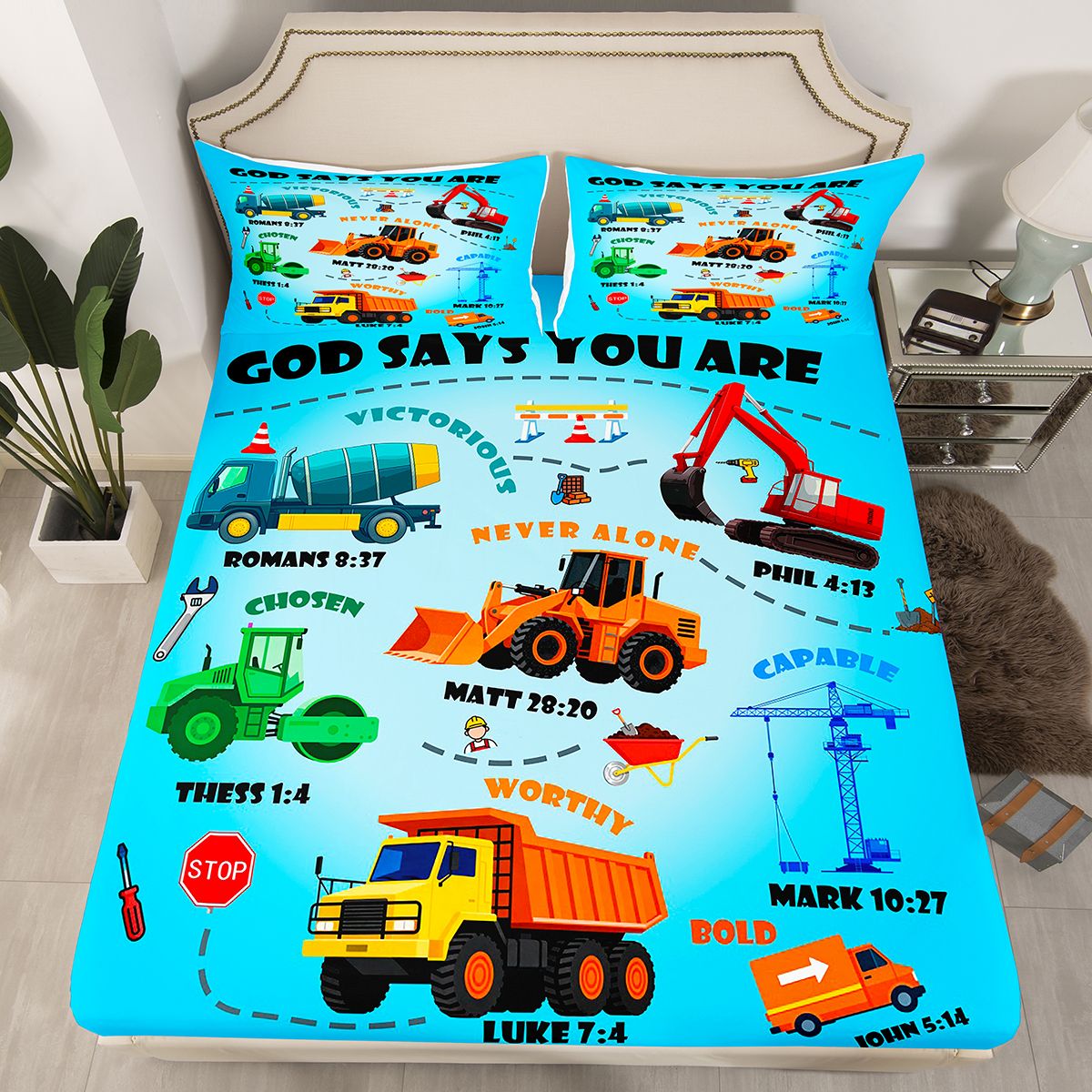 Manfei Construction Truck Full Size Sheets,Excavator Bed Sheets,Equipment Vehicles Bulldozer Sheet Sets For Boys Teens,Microfiber Bedroom Decor,4pcs