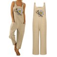 thumbnail image 3 of KOMOO Women Plus Loose Jumpsuits Butterfly Floral Printed U Neck Overall Pants Sleeveless Rompers, 3 of 6