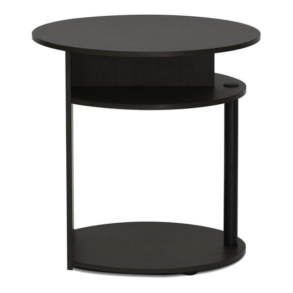 Maklaine Engineered Wood Simple Design Oval End Table in Walnut/Black