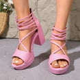 thumbnail image 2 of WRKEKC Womens Sandals Multi Strap Wrap Around Elevated Chunky Heel Open Toe Cut Out Design Office Wear High Heel Shoes, 2 of 9