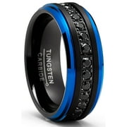 Metal Masters Men Tungsten Two-Tone Wedding Band Black Blue Eternity Ring Cz Comfort-Fit 8mm