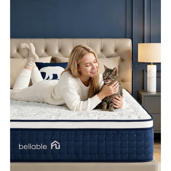 Full XL Mattress - 14 Inch Cooling Gel Memory Foam and Pocket Spring Hybrid Mattress, Medium Firm, Fiberglass Free, Pressure Relief
