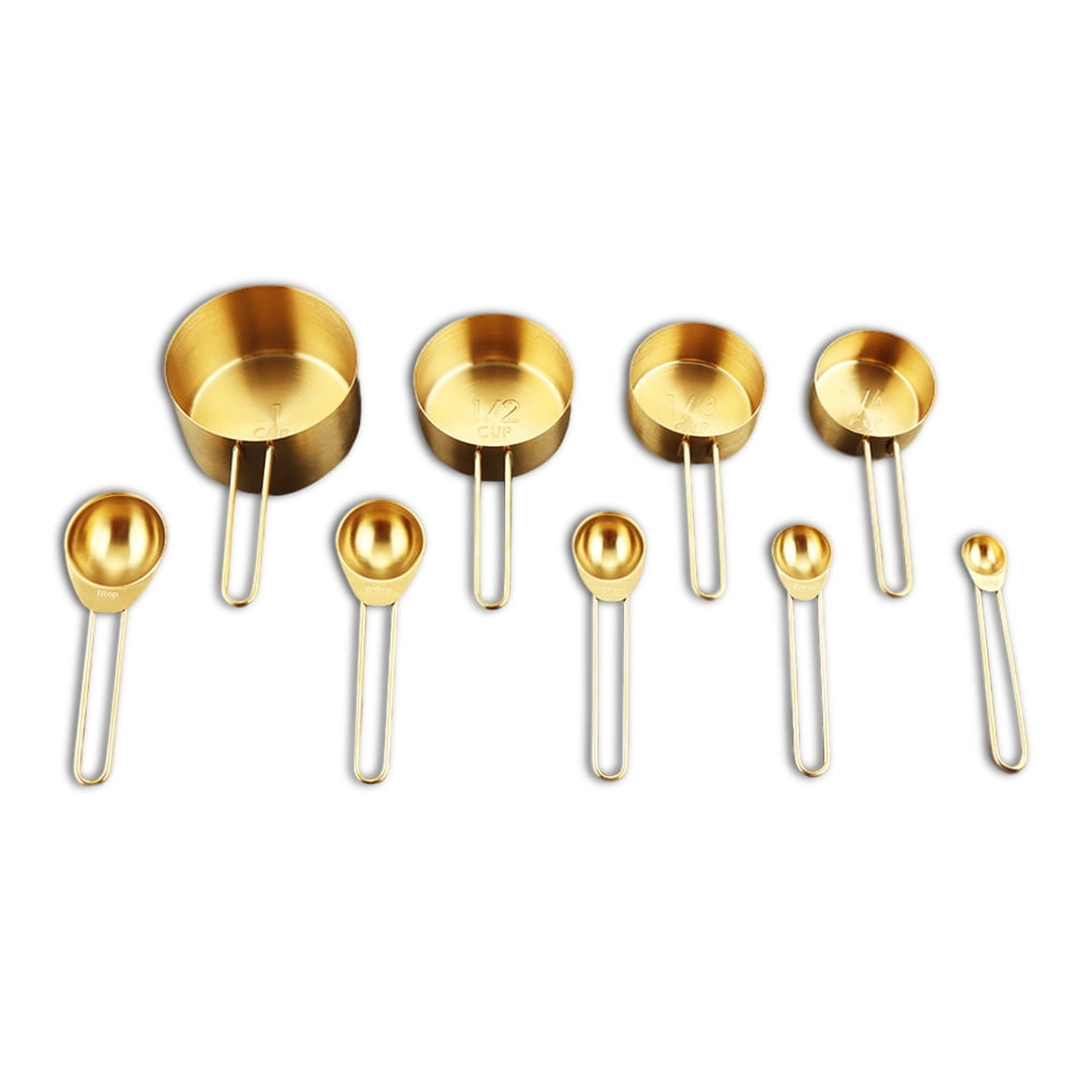 9 Pieces Stainless Steel Measuring Cup Spoon Set Stackable Baking Cooking Measure Scoops Kit