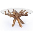 thumbnail image 3 of Rustic Teak Wood Root Dining Table Including 55 Inch Round Glass Top, 3 of 5