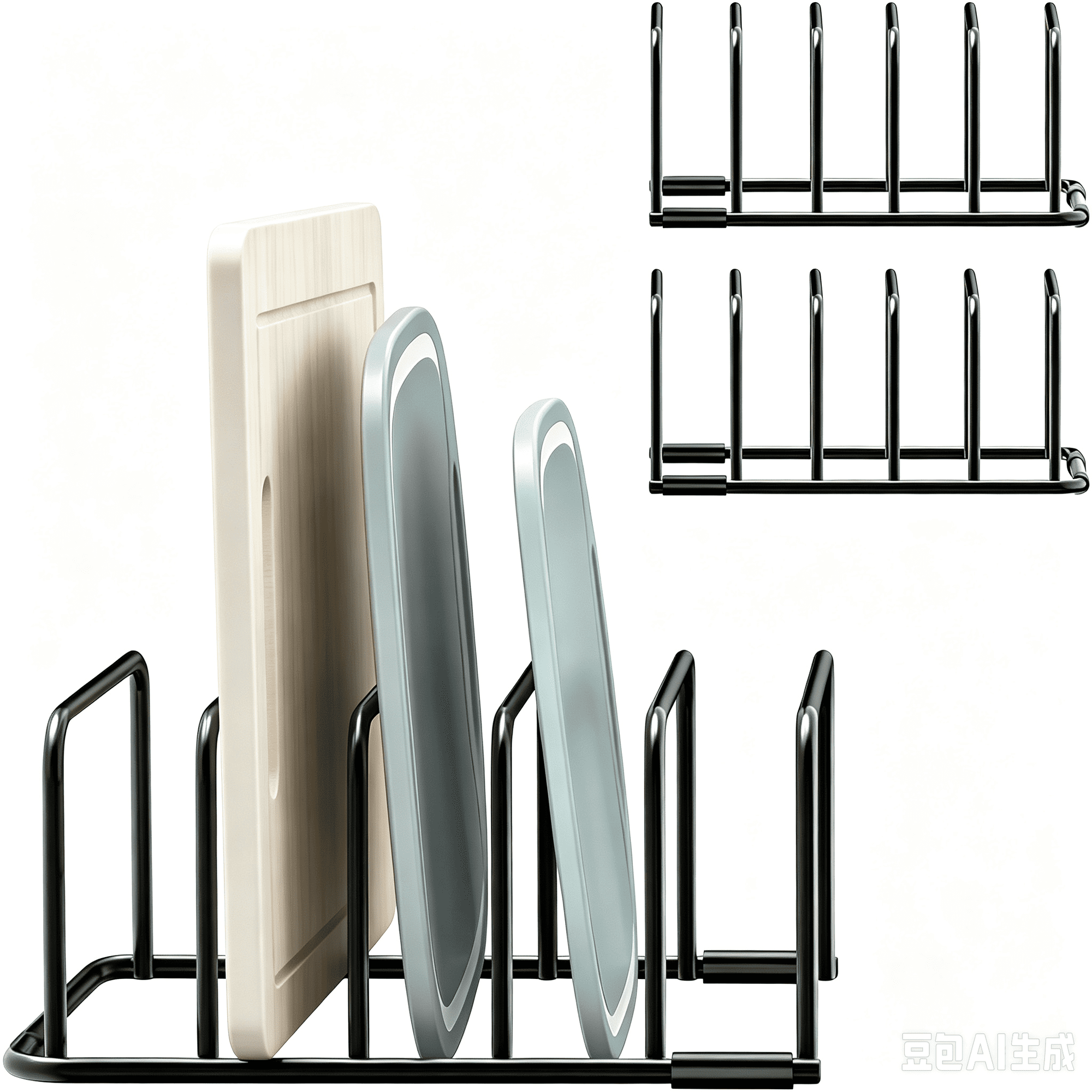 Heavy Duty Metal 2-Pack Cutting Board Organizer & Baking Sheet Rack with Tray Dividers, Black Cabinet Storage for Plates and Pans