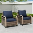 thumbnail image 2 of EAGLE PEAK 2 Piece Wicker Outdoor Chairs with Cushions, Patio Chairs, Deep Seating 4 inch Cushions, PE Rattan Curved Armrest Porch Chair, Brown/Blue, 2 of 8