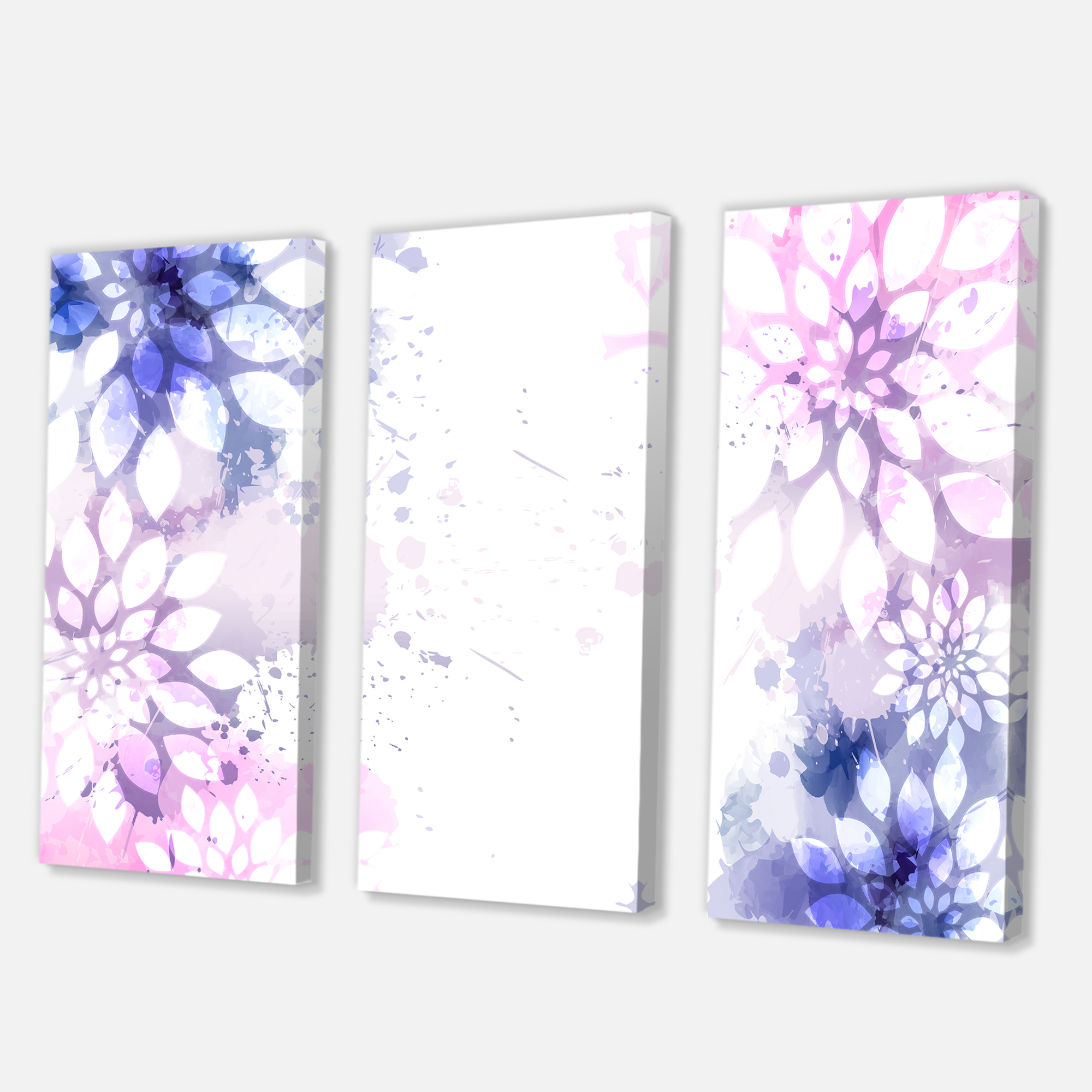 Designart ' Pink and Purple Abstract With Colorful Splashes II ' Modern Canvas Wall Art Print