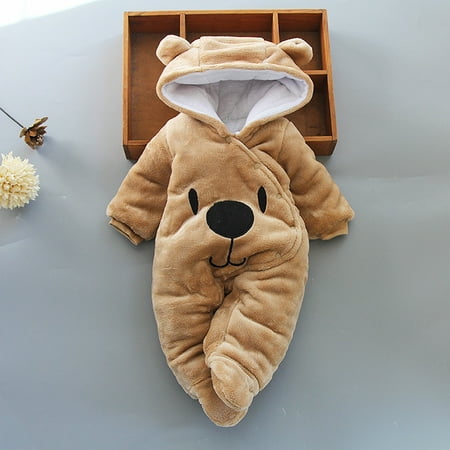 

Baby Clothes Clearance! purcolt Baby Boys Girls One-Piece Plush Hooded Jumpsuit Autumn Winter Warm Footie Romper Outfits Bear Ear Infant Snaps Fleece Bodysuit Playsuit Newborn Clothes