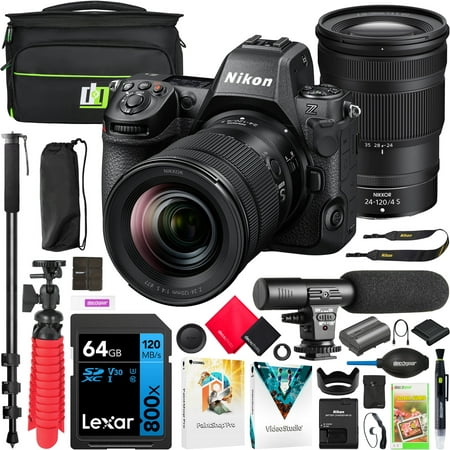 Nikon Z8 Professional Full Frame Mirrorless 8K Video & Stills Hybrid FX Camera Body with 24-120mm F4 S Zoom Lens Kit 1698 Bundle with Deco Gear Photography Bag + Microphone + Monopod & Accessories