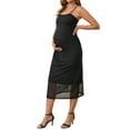 thumbnail image 4 of INSPIRE CHIC Women Mesh Maternity Dress Ruched Side Bodycon Spaghetti Strap Long Cami Pregnancy Dresses Wedding Cocktail Party 2025 Black L, 4 of 6