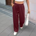 thumbnail image 4 of Pantalones Deportivos Anchos de Cintura Alta para Mujer, Holgados y con Cordón, A para Adolescentes Vino Tinto S, 4 of 10