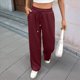 thumbnail image 4 of Pantalones Deportivos Anchos de Cintura Alta para Mujer, Holgados y con Cordón, A para Adolescentes Vino Tinto L, 4 of 10