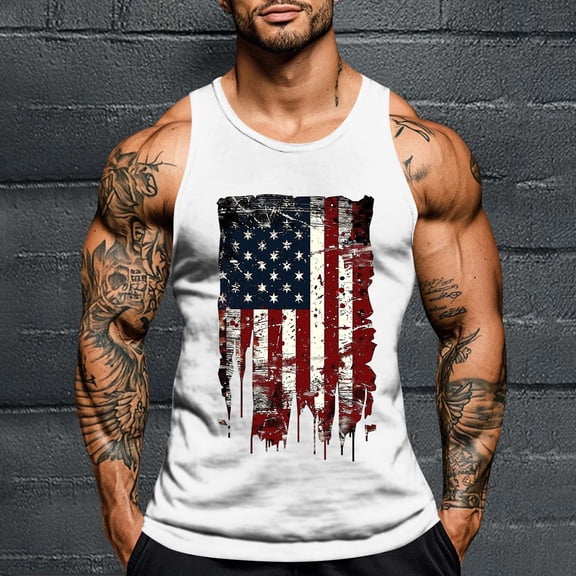 Nmnitkp Tank Tops Men Independence Day Printing Round Neck Regular Casual Sports Tank Blouses,High-Quality Fabric Mens Tank Top White,M