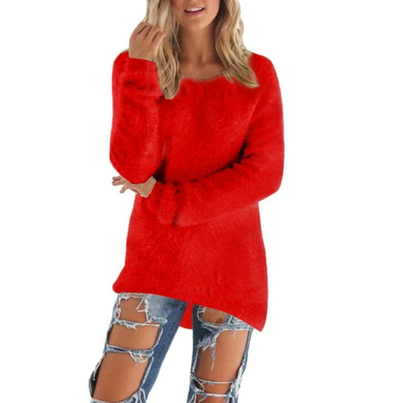 RMGVDSD Sweater For Women Lightweight Soft Long Sleeve Crewneck Pullovers Sweater Loose Fuzzy Sweater Solid Color Comfort Sweater Fashion Clothes /Red