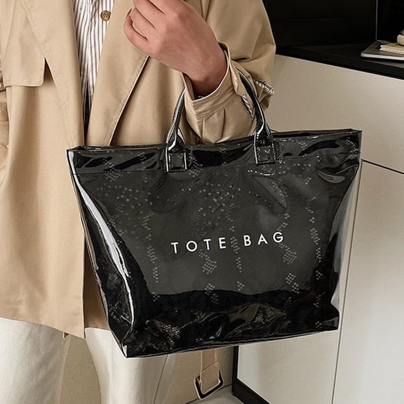NexTorq PVC Tote Bag Women's Letters Print Hobo Handbag Waterproof Plastic Tote Purse for Work, Beach, Shopping, Black