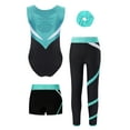 thumbnail image 2 of YiZYiF Kids Girls Sleeveless Gymnastics Leotards Training Bodysuit with Shorts Leggings And Headband Blue Green 16, 2 of 7