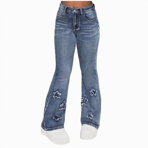 TOWED22 Girls Jeans Teen Wide Leg Baggy Denim Pants Kids Cute Y2K Streetwear Clothing with Adjustable Waisted,Blue,9-10 Y