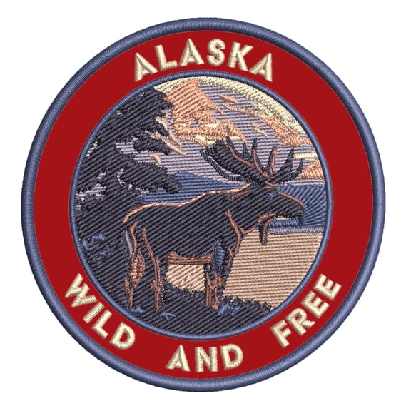 Alaska, Wild And Free 3.5 Inch Iron Or Sew On Embroidered Fabric Badge Patch Seek Adventure, National Park Iconic Series