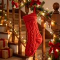 thumbnail image 4 of Christmas Stockings,Knitted Socks Christmas Decoration,Christmas Cable Knit Stocking,11.81 Inch Knitted Xmas Stocking,Christmas Party Fireplace Family Hanging Stocking Decorations,Red, 4 of 5