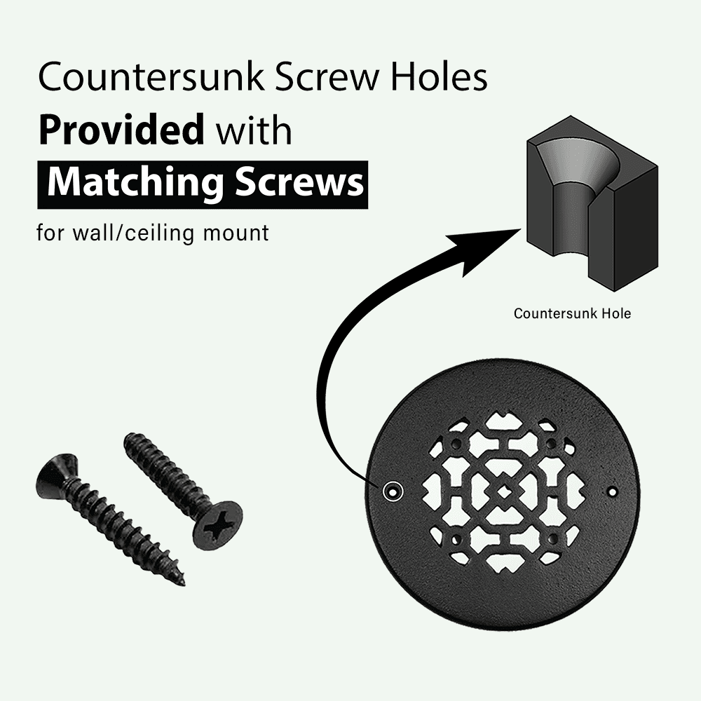 Achtek 4" Duct Opening Solid Cast Aluminum Round Grille ( 5-1/2" Round Overall) | Powder Coated White - With Holes for Wall / Ceiling