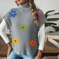 thumbnail image 2 of Sweater Vest for Women Trendy Flowers Ribbed Turtleneck Loose Knit Pullover Outerwear with Side Buttons (One Size, Gray), 2 of 7