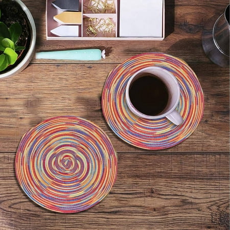 

HMPEAIIY Fall Place Mats Indoor Dining Table Mats round Wind Color Satin Dyed Yarn Woven Hot Placemat Party Shaped Tea Round Suitable For Bar