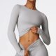 thumbnail image 5 of Camisetas de Yoga sin costuras para mujer, Top corto, camisas de manga larga para Yoga, deportes, Fitness, ropa de gimnasio, camisetas de entrenamiento con realce, camisetas deportivas, 5 of 5