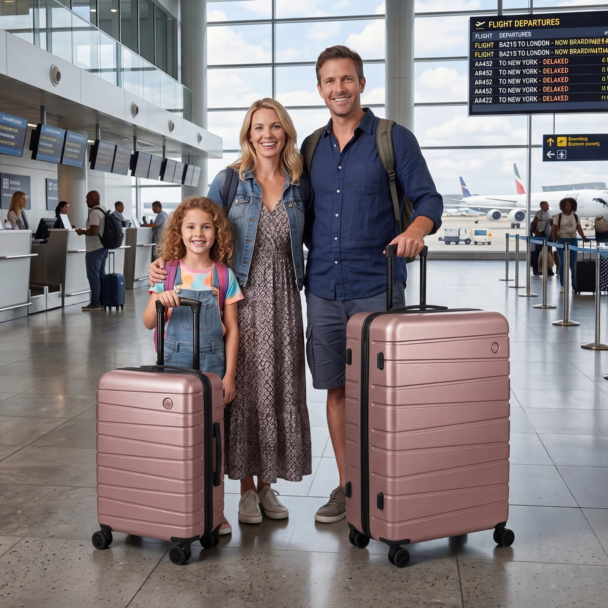 New York Xpress 2-Piece Hardside Luggage Set with Spinner Wheels,Lightweight 20" Carry-on and 30" Large Checked Suitcase, Rose Gold - 2538