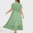 thumbnail image 6 of Summer Saving Women's Dresses, Plus Size Women Fashion Summer Spring Casual V-Neck Solid Color Pocket Short Sleeve Dress(Army Green,XXXXXL), 6 of 9