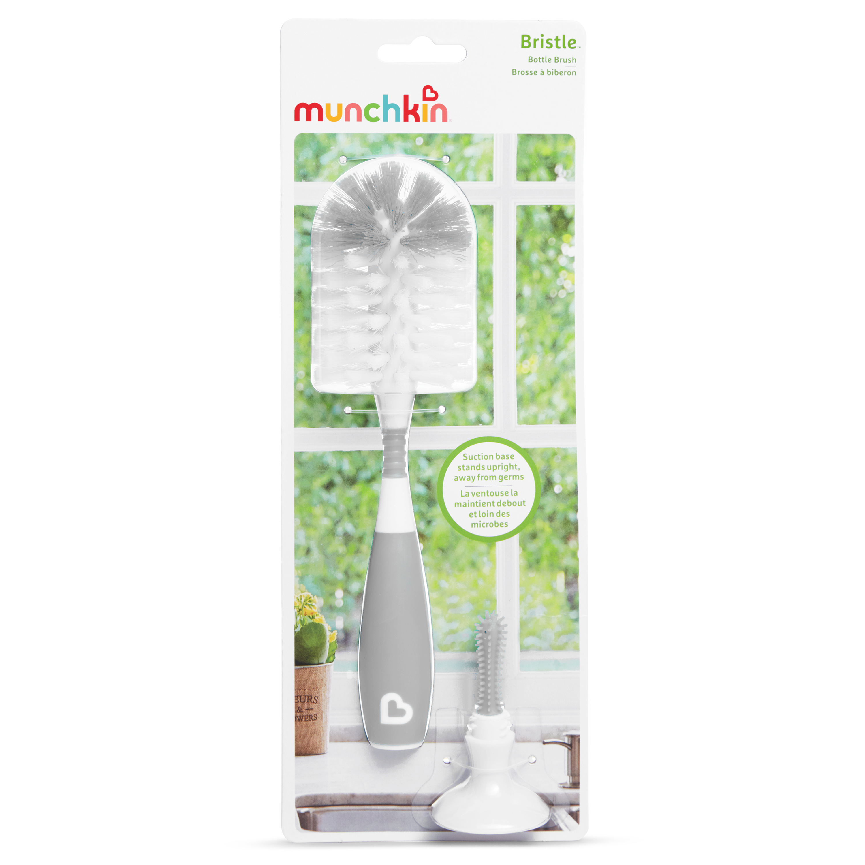 Munchkin® Bristle™ Baby Bottle Brush, Includes Suction Base, Gray, Unisex - image 5 of 7