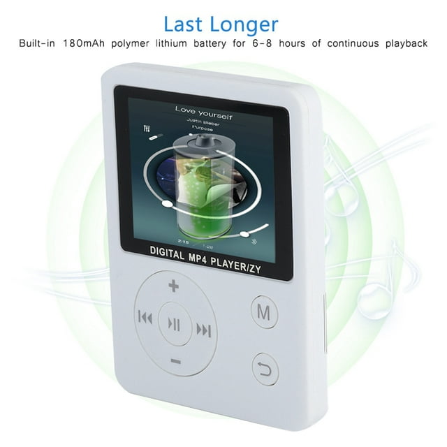 Mince Léger Portable, Écran HiFi Lecteur MP3 MP4 Musique Couleur USB Bouton Rond Blanc
