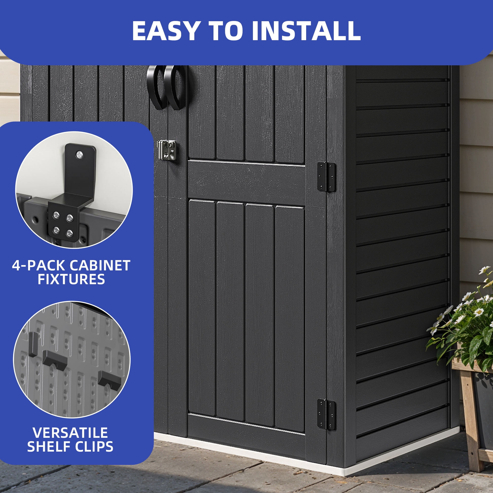Uforic Outdoor Storage Shed, 59 Cu Ft Tool Shed Ideal for Garden, Garage & Patio, Lockable Door, Dark Gray