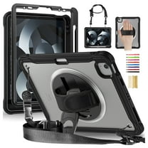 for iPad Air 11 Inch 2024 Rugged Case, 360 Rotating Hand Strap Stand/Pencil Holder/Adjustable Crossbody Strap, [2 In 1] Protective for iPad Pro 11 2022/2021/2020/2018/Air 4/Air 5, Black
